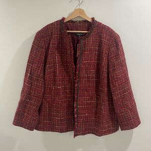 Lafayette 148 New York Burgundy Tweed Fringe Trim Jacket